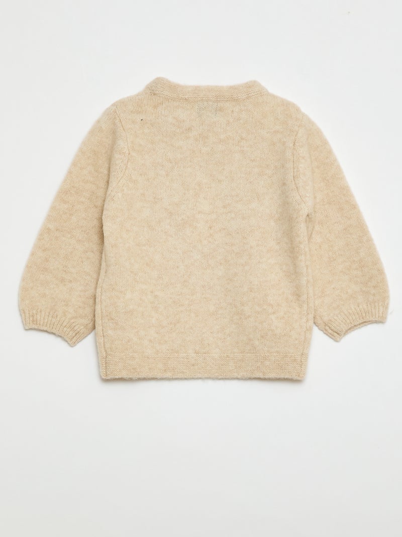 Pull en maille avec broderies Beige - Kiabi