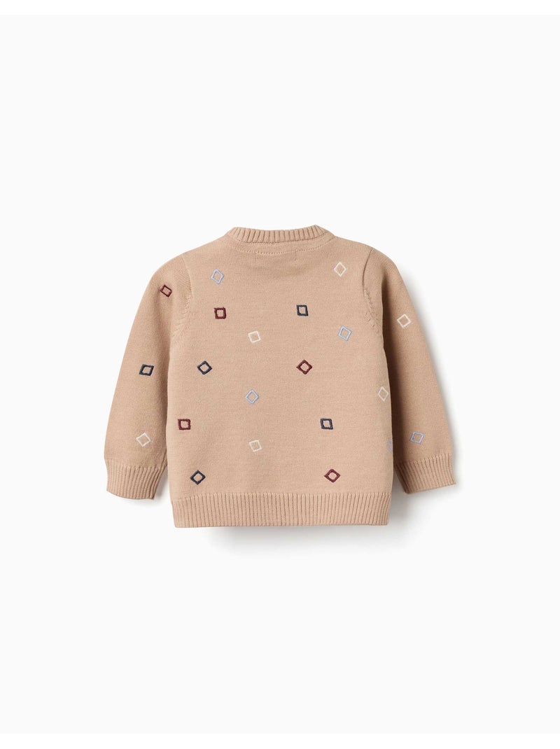 Pull en maille avec carrés brodés Beige - Kiabi