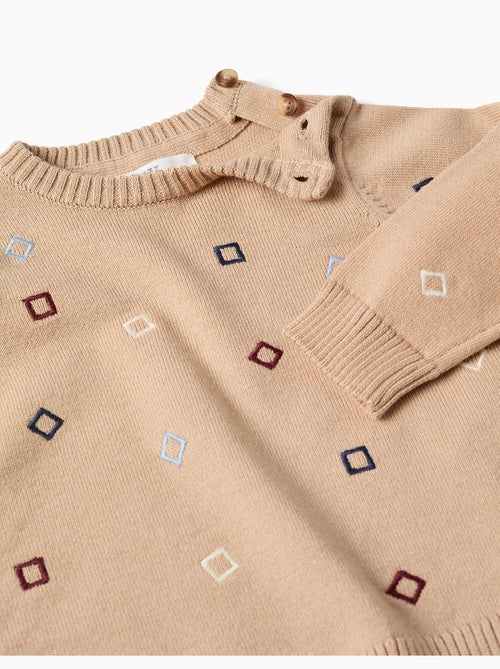 Pull en maille avec carrés brodés - Kiabi