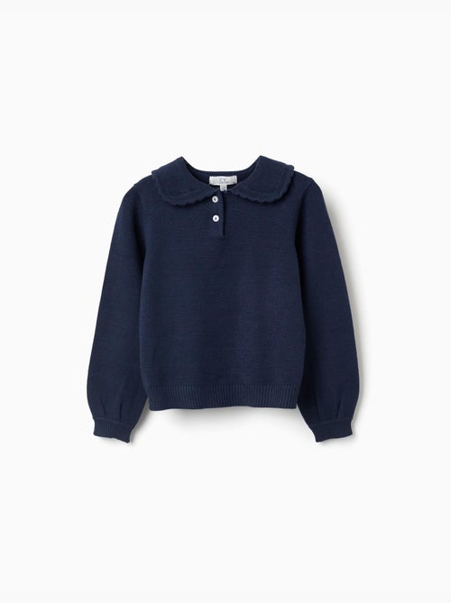 Pull en maille avec col à festons - Kiabi