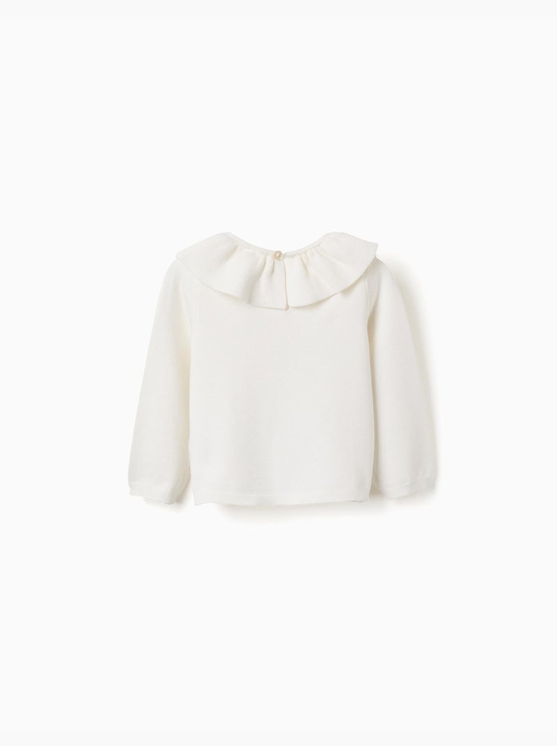 Pull en maille avec col à volants Blanc - Kiabi