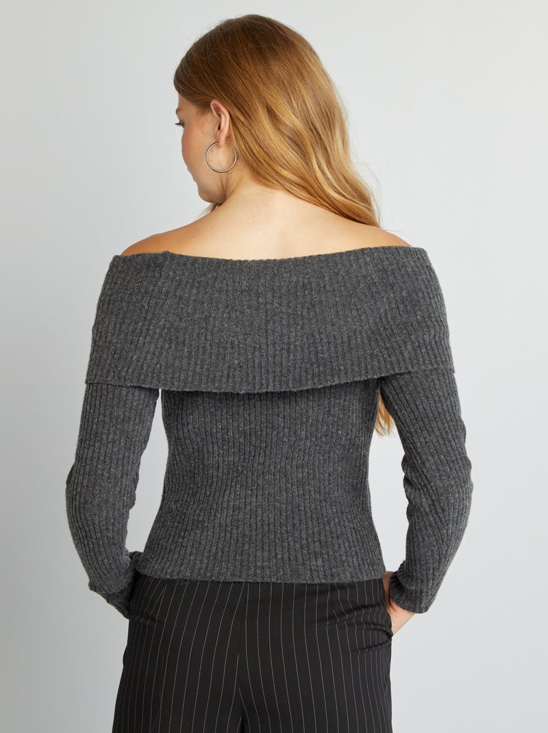 Pull en maille avec col bardot Gris - Kiabi