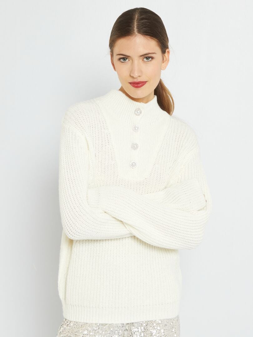 Pull En Maille Avec Col Camionneur Blanc Kiabi