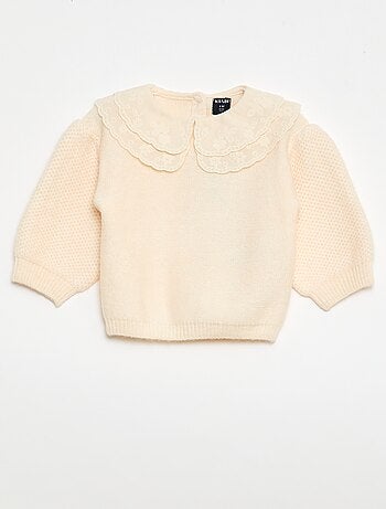 Pull en maille avec col claudine brodé