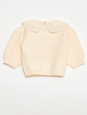 Pull en maille avec col claudine brodé