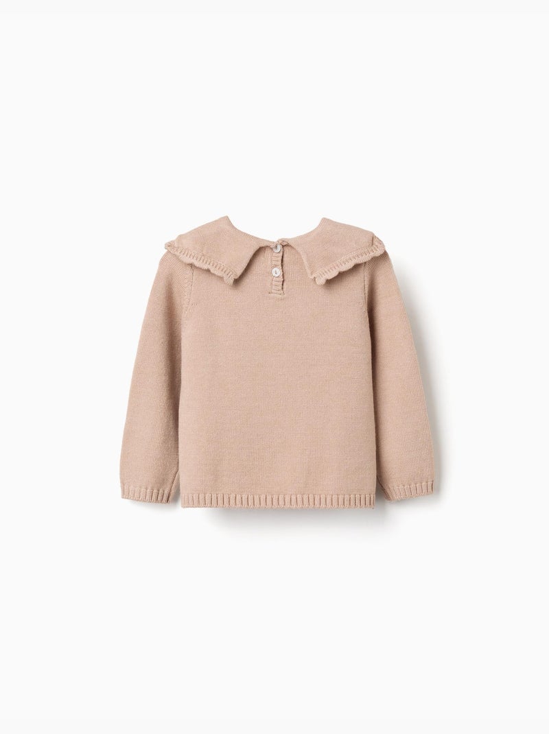 Pull en maille avec col festonné Beige clair - Kiabi
