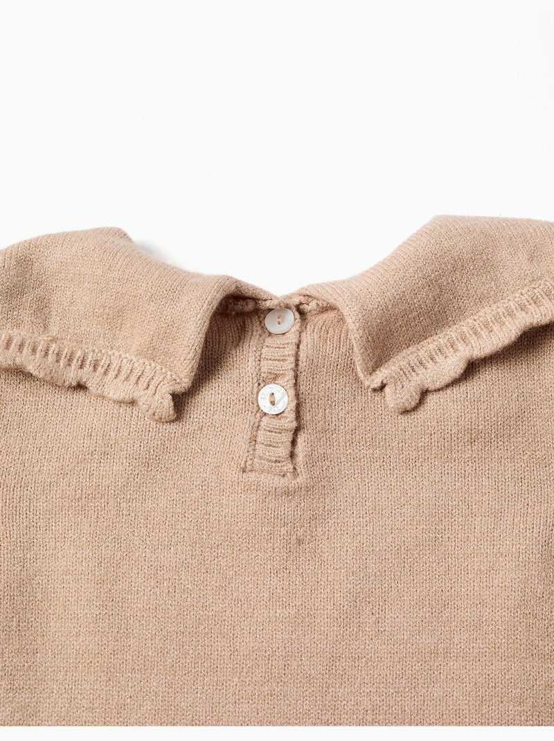 Pull en maille avec col festonné Beige clair - Kiabi