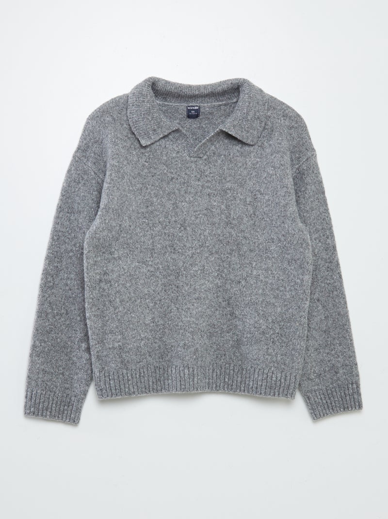 Pull en maille avec col polo Gris - Kiabi