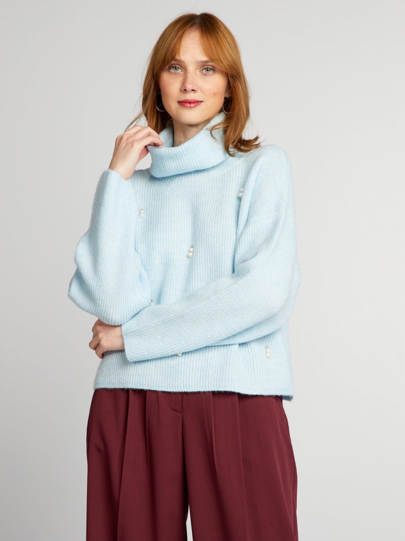 Pull en maille avec col roulé Bleu - Kiabi