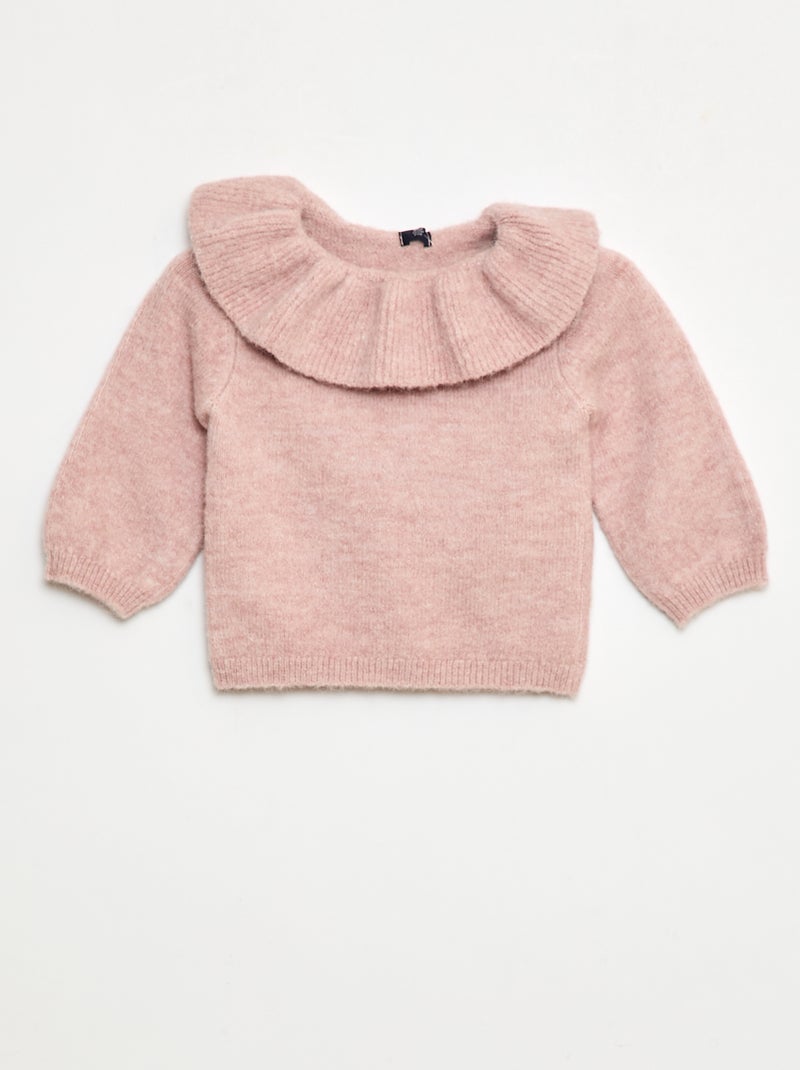 Pull en maille avec collerette côtelée Rose - Kiabi