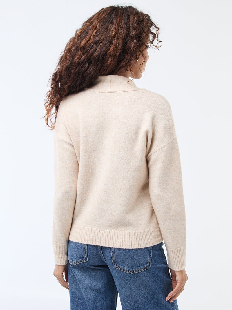 Pull en maille avec écharpe grosse jauge Beige - Kiabi