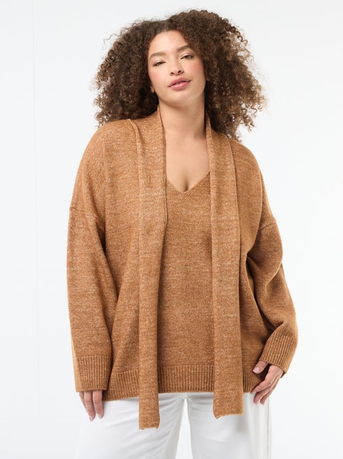 Pull en maille avec écharpe intégrée - Kiabi