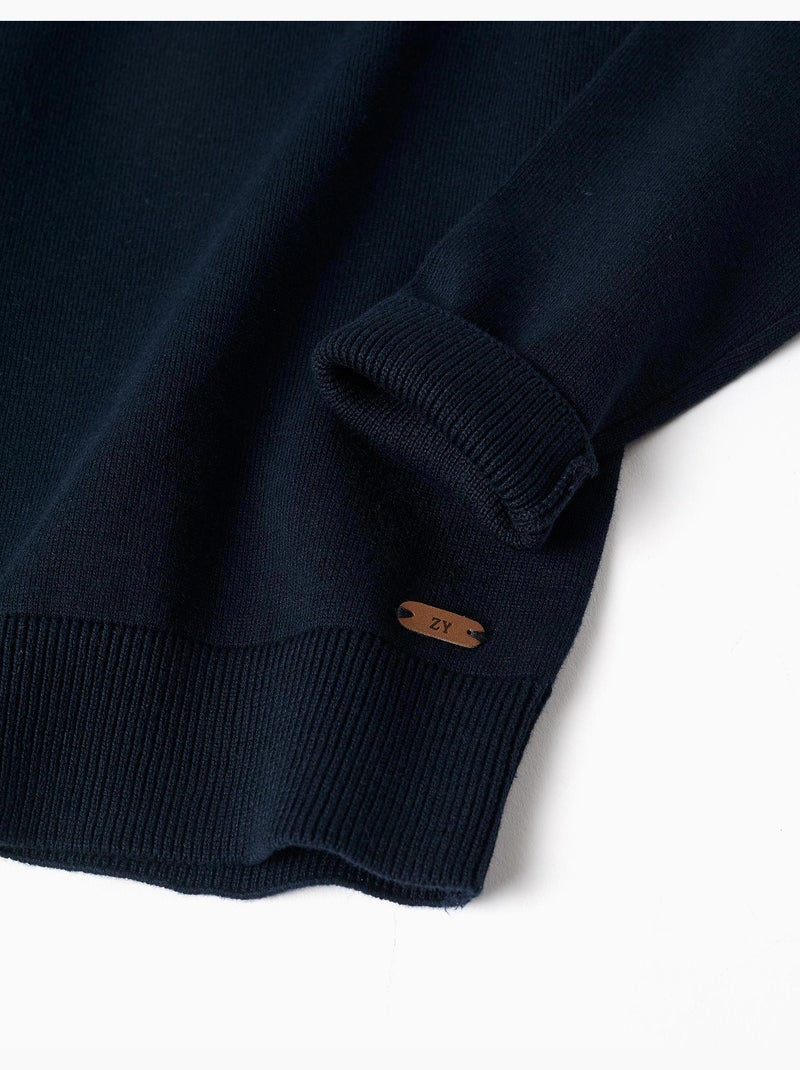 Pull en maille avec extrémités côtelées Bleu foncé - Kiabi