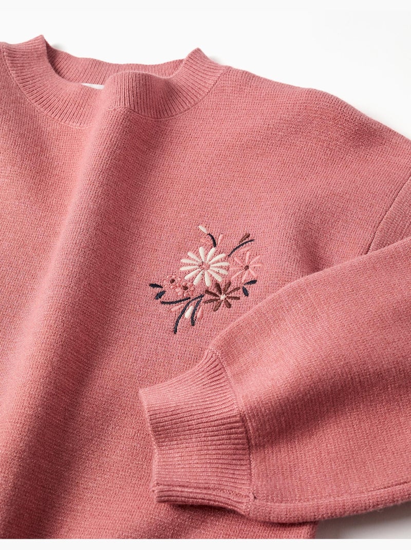 Pull en maille avec fleurs brodées Rose - Kiabi