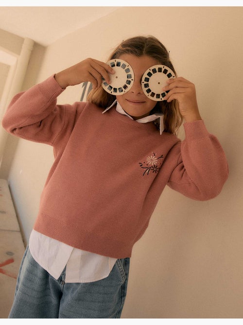 Pull en maille avec fleurs brodées - Kiabi