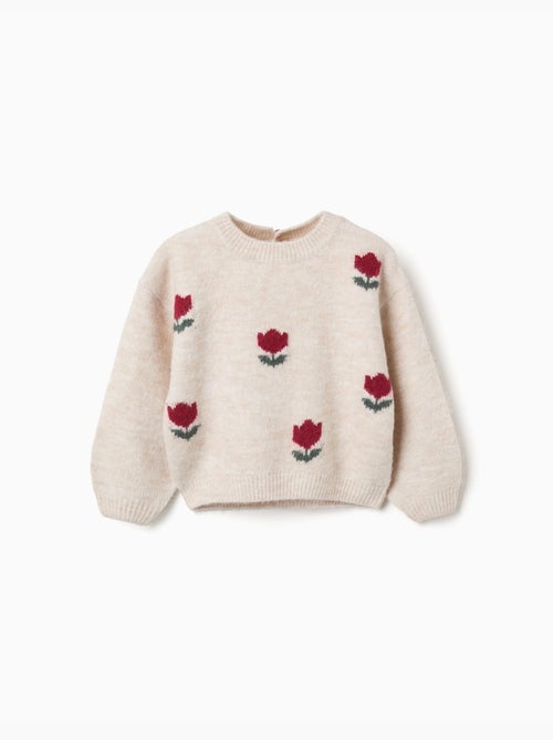 Pull en maille avec fleurs en intarsia - Kiabi