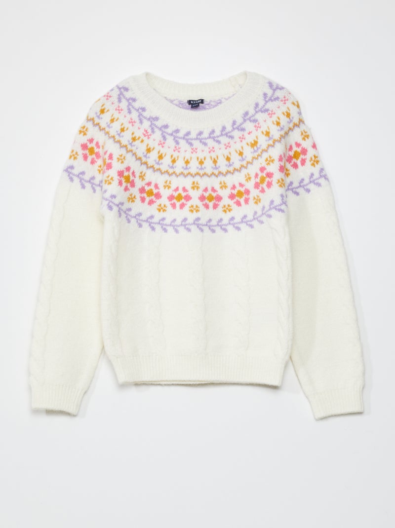 Pull en maille avec imprimé fantaisie blanc - Kiabi
