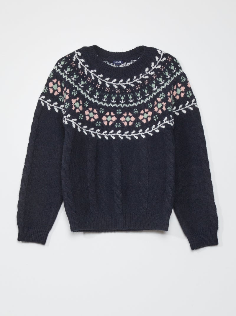 Pull en maille avec imprimé fantaisie Bleu - Kiabi