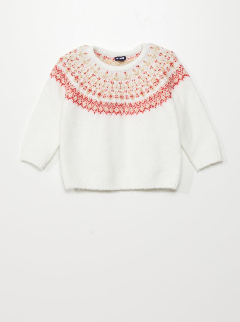 Pull en maille avec imprimé 'jacquard' Blanc - Kiabi
