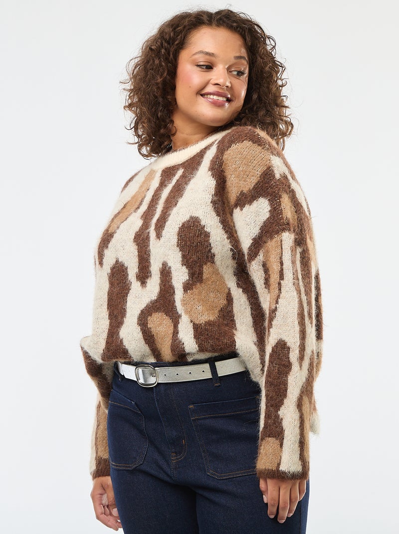 Pull en maille avec imprimé peau de bête Blanc - Kiabi
