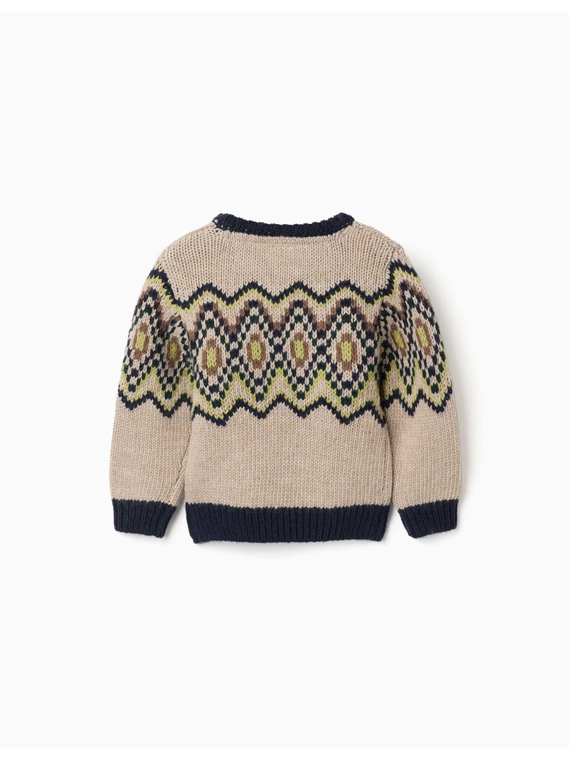 Pull en maille avec motif jacquard Beige - Kiabi