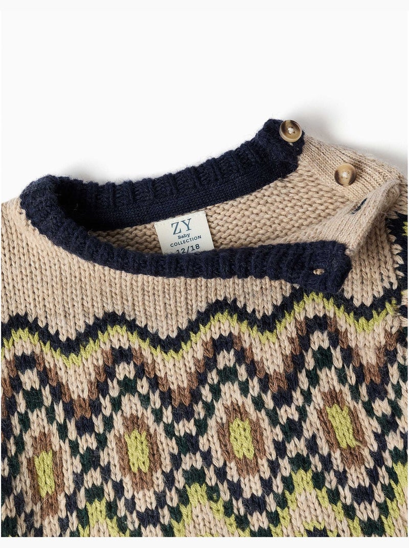 Pull en maille avec motif jacquard Beige - Kiabi