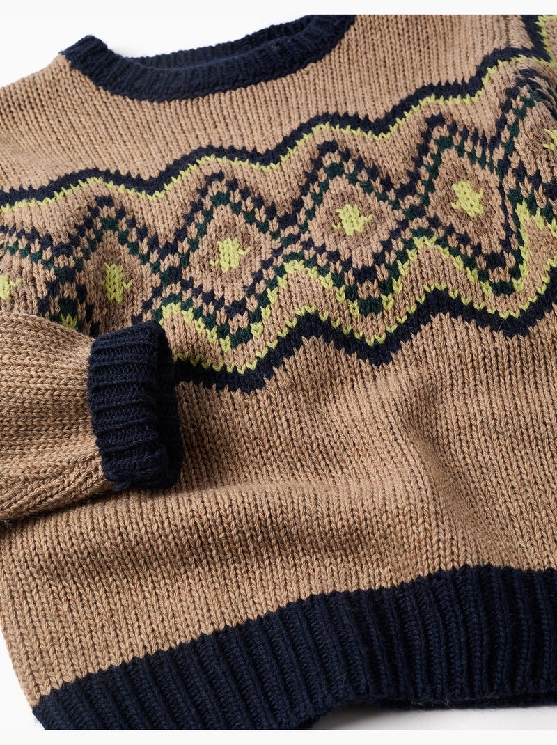 Pull en maille avec motif jacquard Beige - Kiabi