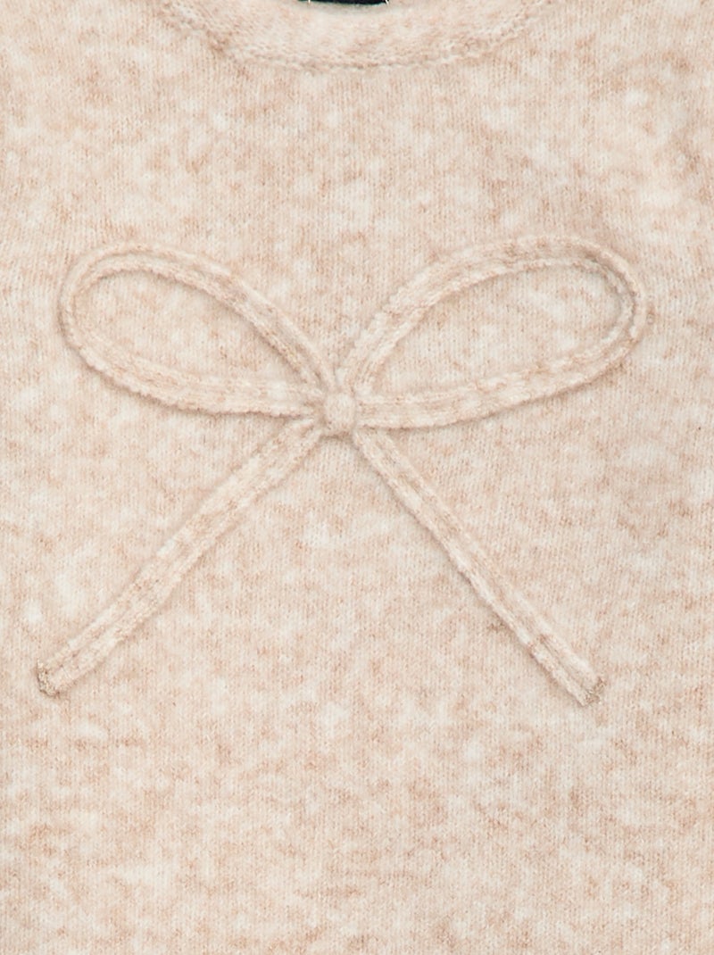 Pull en maille avec nœud fantaisie devant Beige - Kiabi