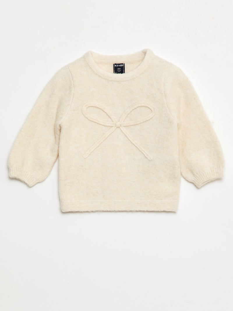 Pull en maille avec nœud fantaisie devant Blanc - Kiabi