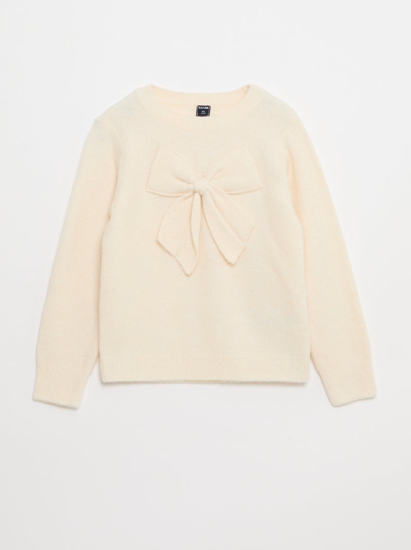 Pull en maille avec nœud fantaisie devant Blanc - Kiabi