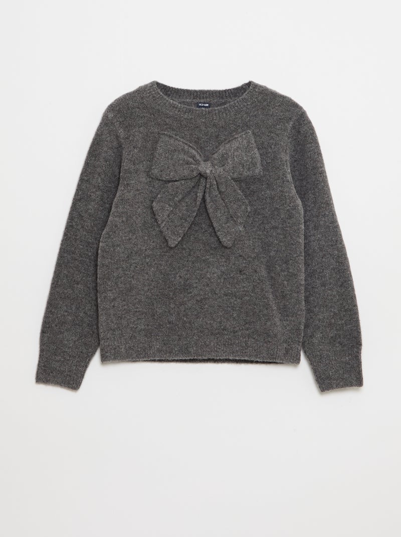 Pull en maille avec nœud fantaisie devant Gris - Kiabi