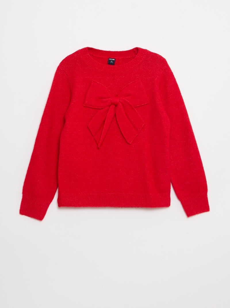 Pull en maille avec nœud fantaisie devant Rouge - Kiabi
