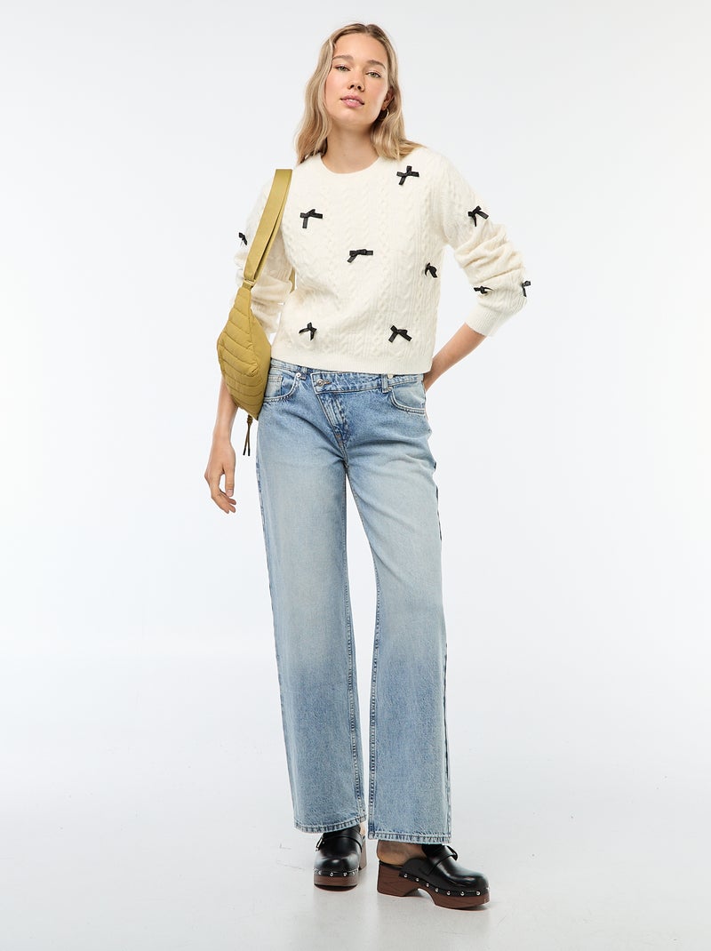 Pull en maille avec nœuds Beige - Kiabi