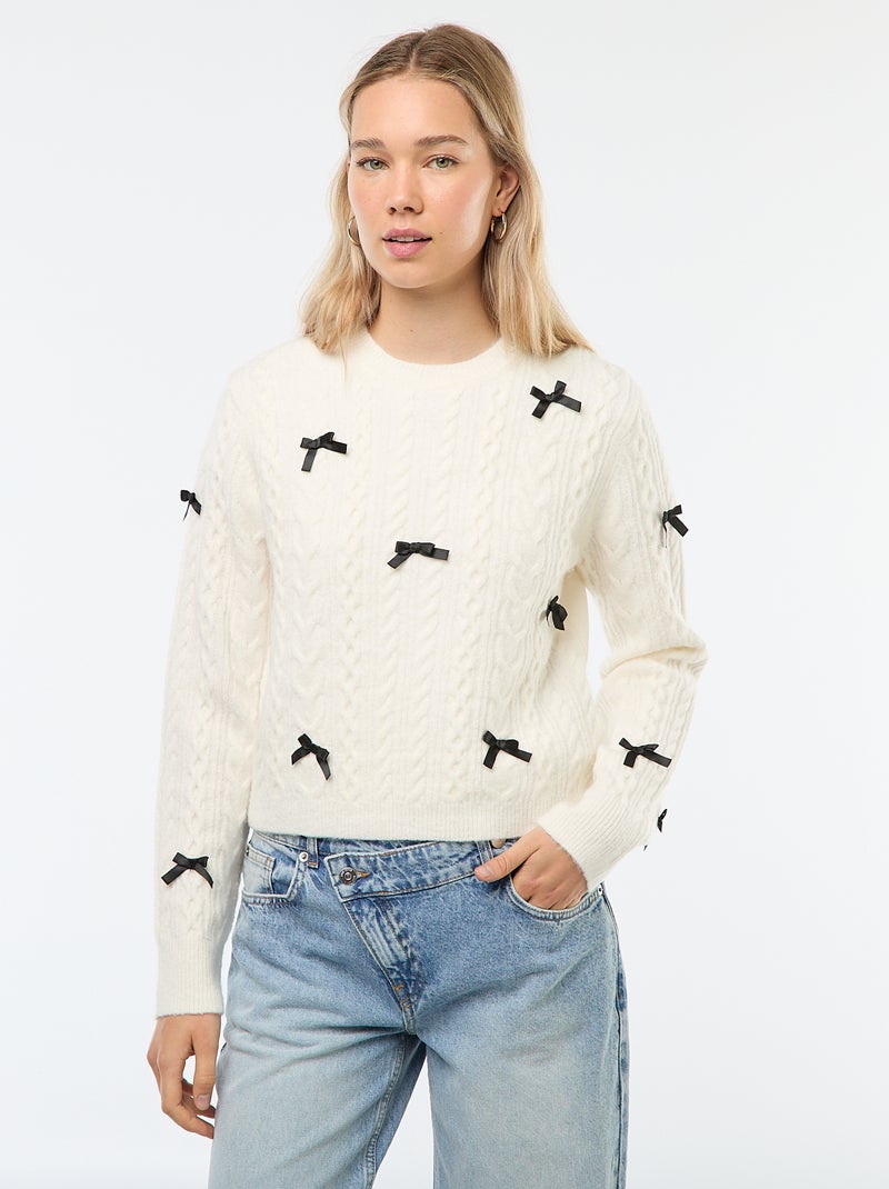 Pull en maille avec nœuds Beige - Kiabi