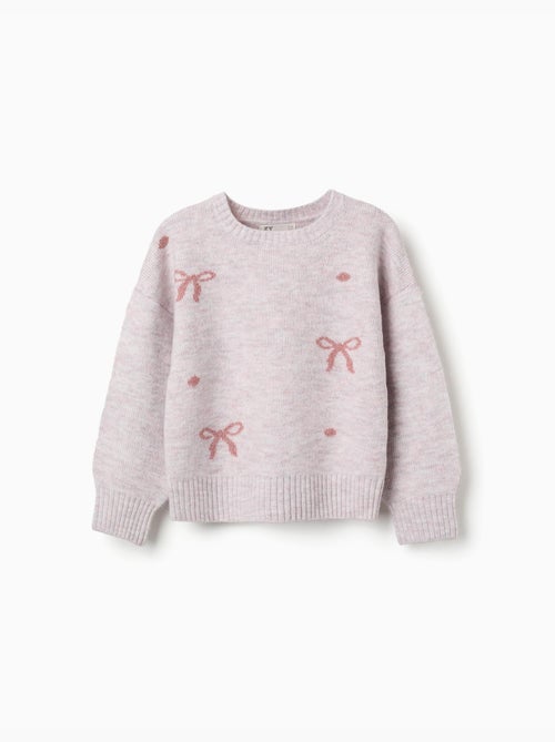 Pull en maille avec nœuds et pois jacquard - Kiabi