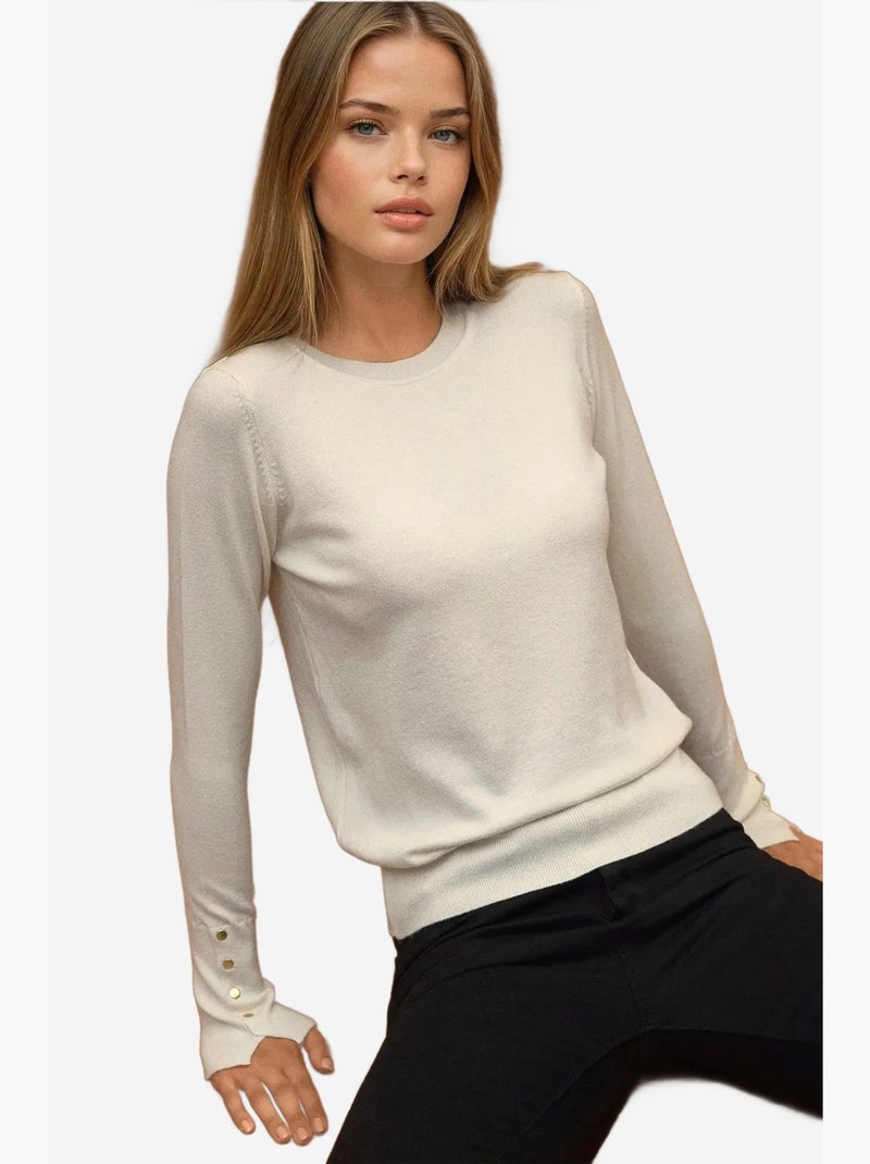 Pull en maille boutonnée à col rond hiccup Crème - Kiabi