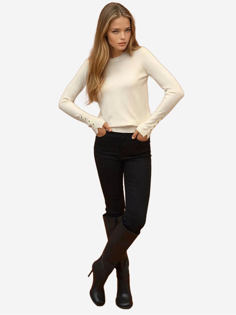 Pull en maille boutonnée à col rond hiccup Crème - Kiabi