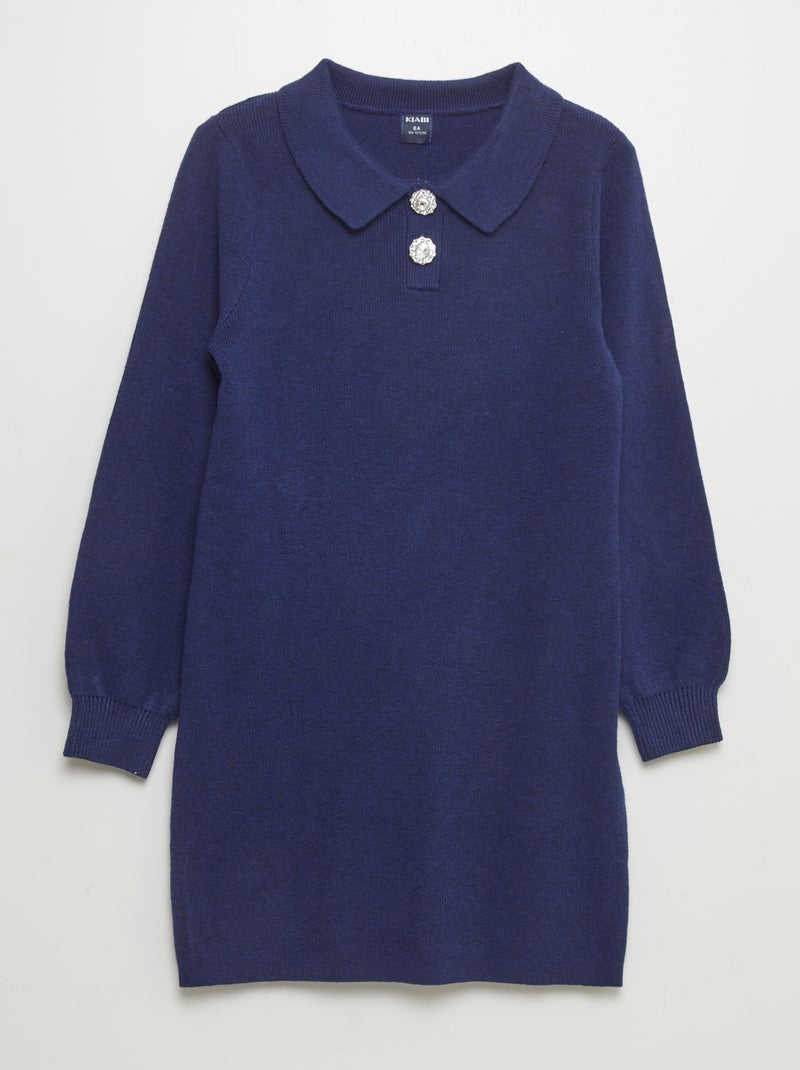 Pull en maille col avec boutons strass Bleu - Kiabi