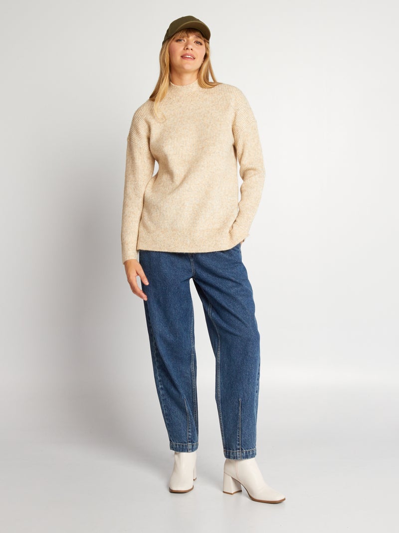 Pull en maille col montant Beige - Kiabi