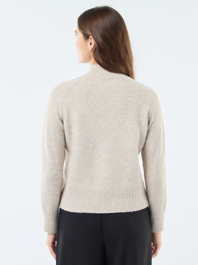 Pull en maille col montant Beige - Kiabi