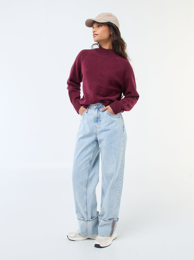 Pull en maille col montant Rouge - Kiabi