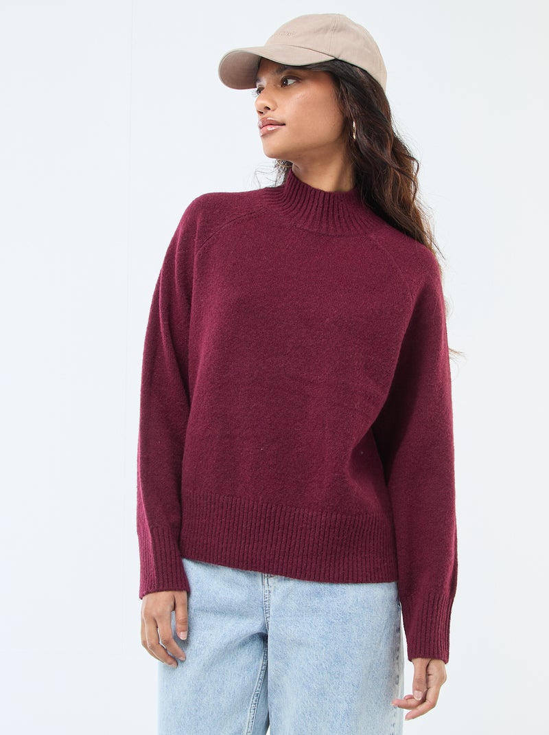 Pull en maille col montant Rouge - Kiabi