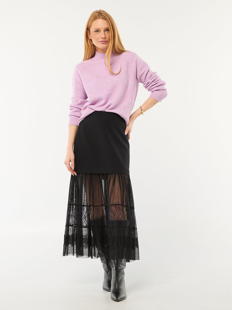 Pull en maille col montant Violet - Kiabi