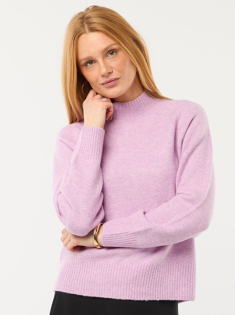 Pull en maille col montant Violet - Kiabi