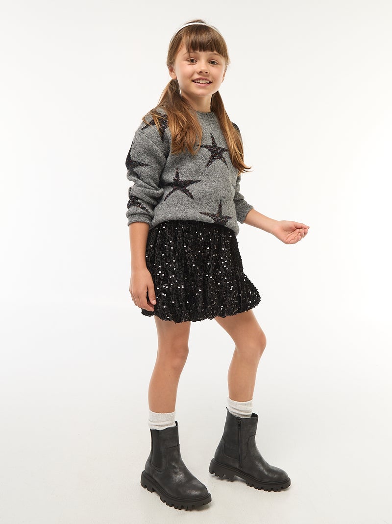 Pull en maille col rond Gris - Kiabi