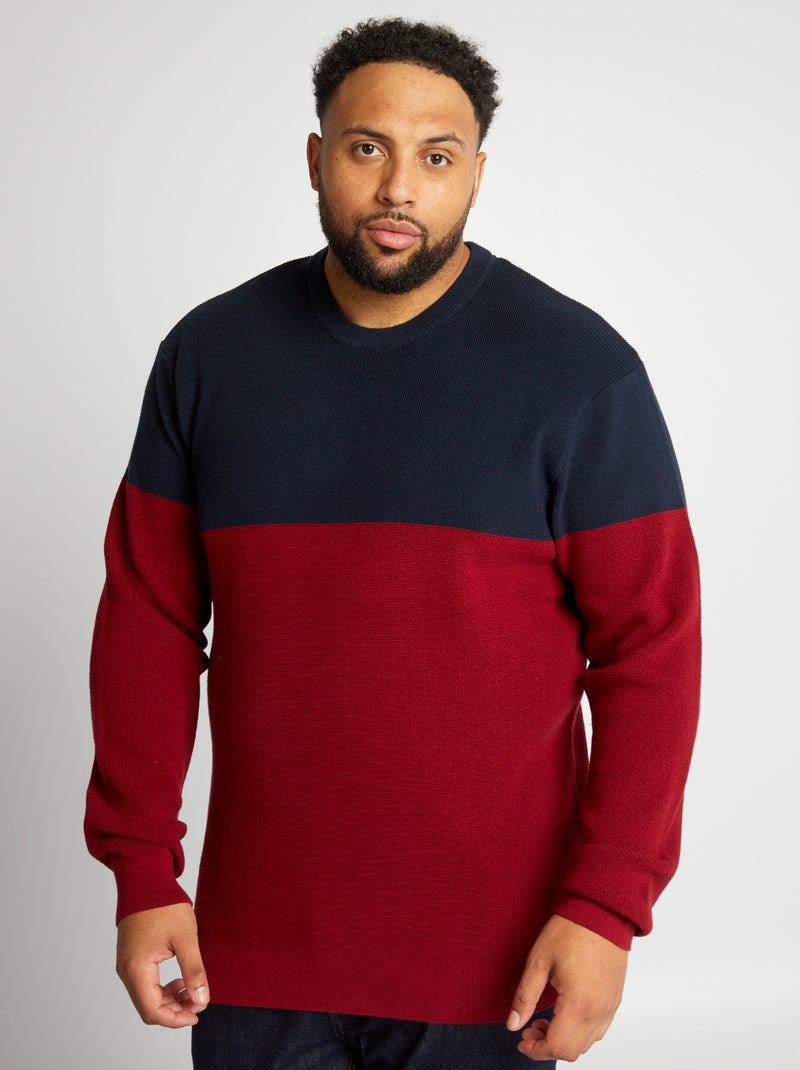Pull en maille color-block Rouge/bleu marine - Kiabi