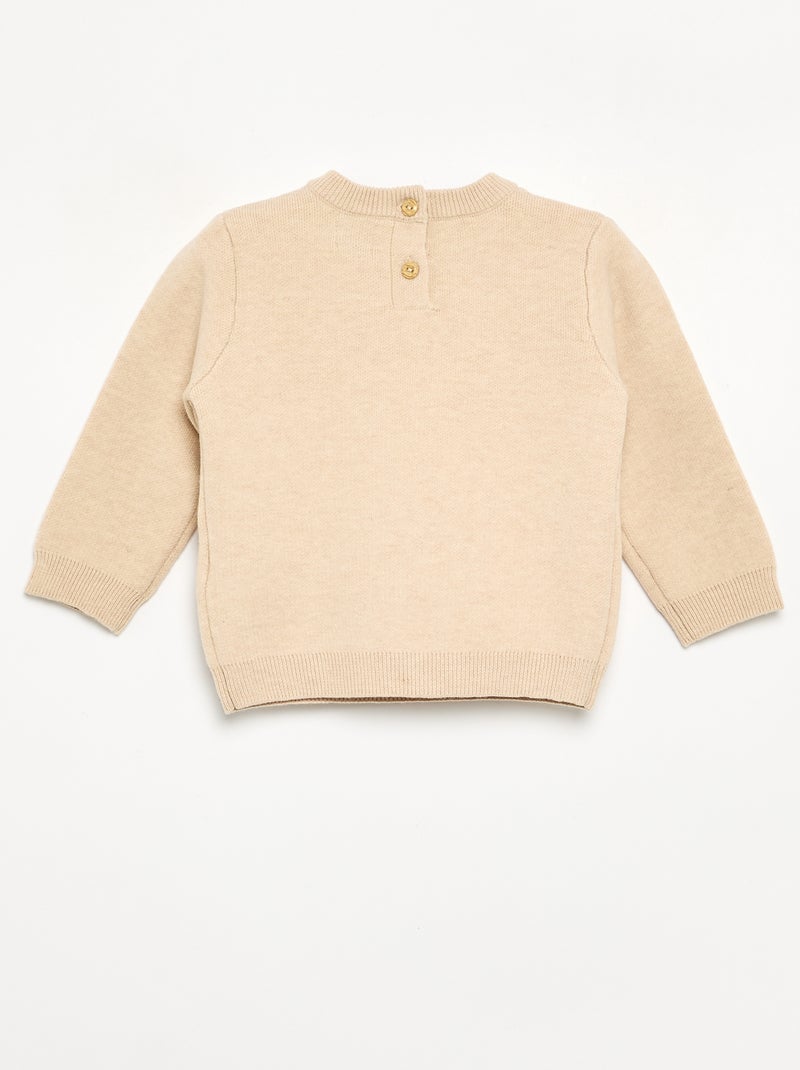 Pull en maille compacte avec broderies animaux Beige - Kiabi