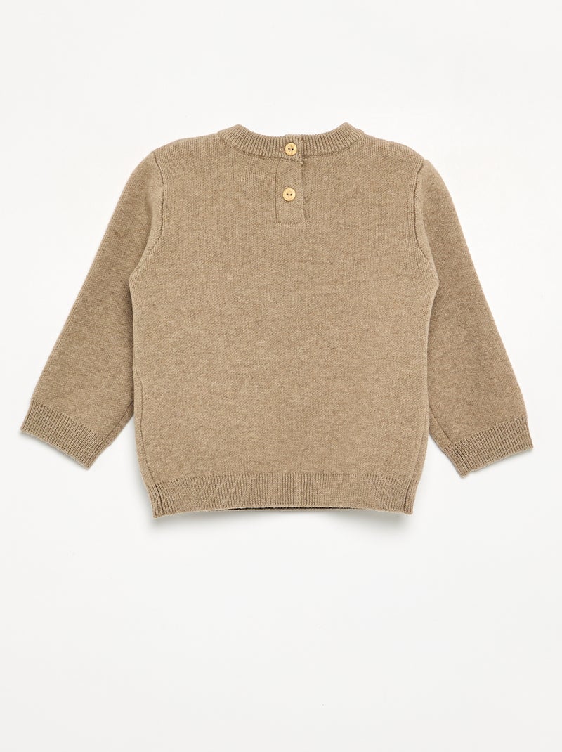 Pull en maille compacte avec broderies animaux Beige - Kiabi