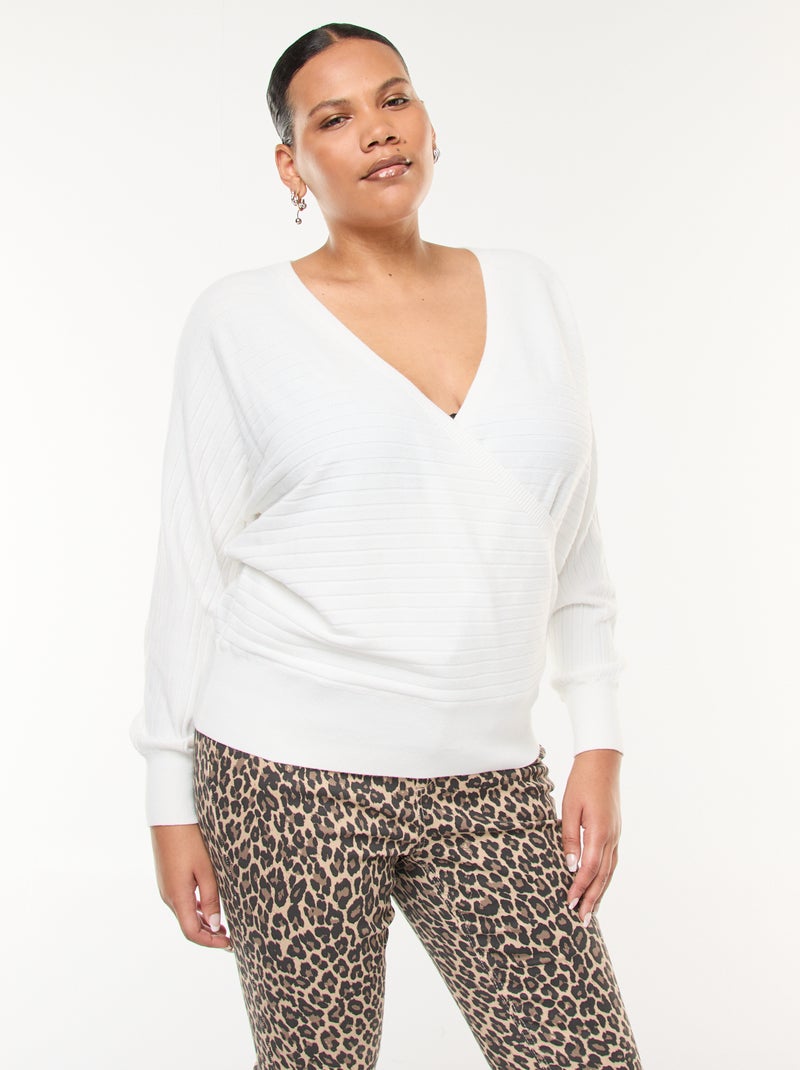 Pull en maille côtelée Blanc - Kiabi