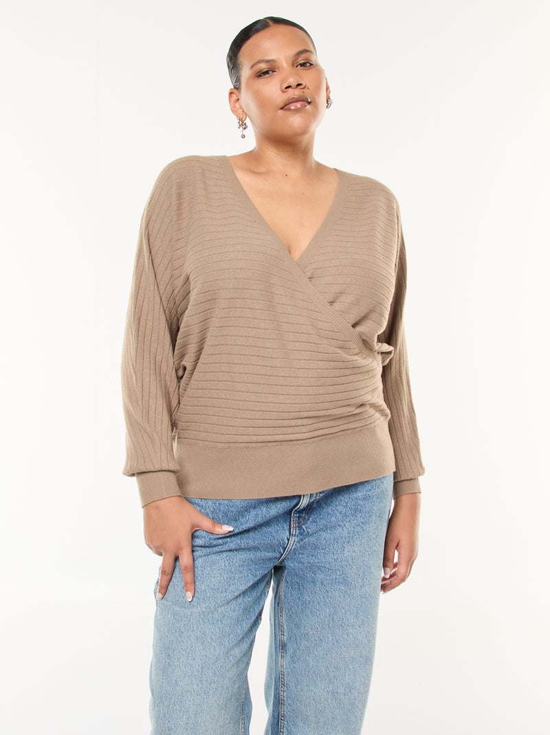 Pull en maille côtelée Marron - Kiabi